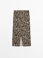 Animal print midi skirt with slit