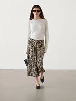 Animal print midi skirt with slit