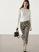 Animal print midi skirt with slit