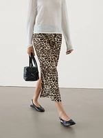 Animal print midi skirt with slit