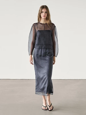 100% mulberry silk organza midi skirt