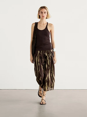 Printed pleated ramie blend skirt