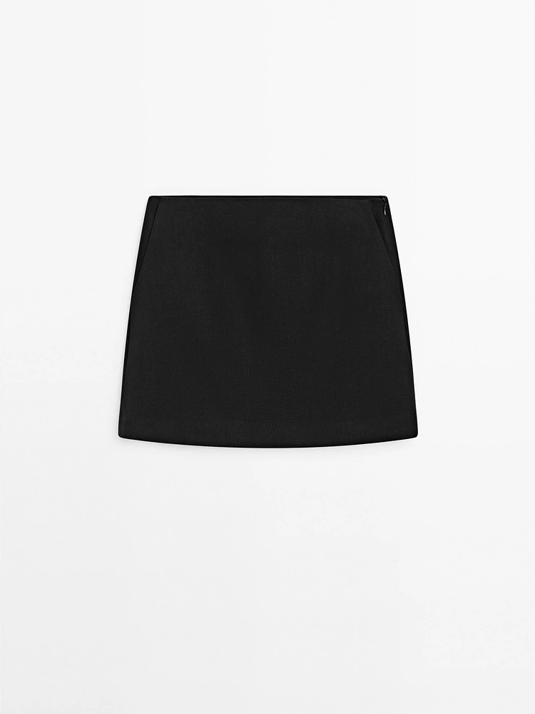 100% linen mini skirt with pockets