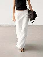 Long linen blend skirt with back slit