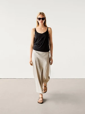 Striped linen blend pareo skirt