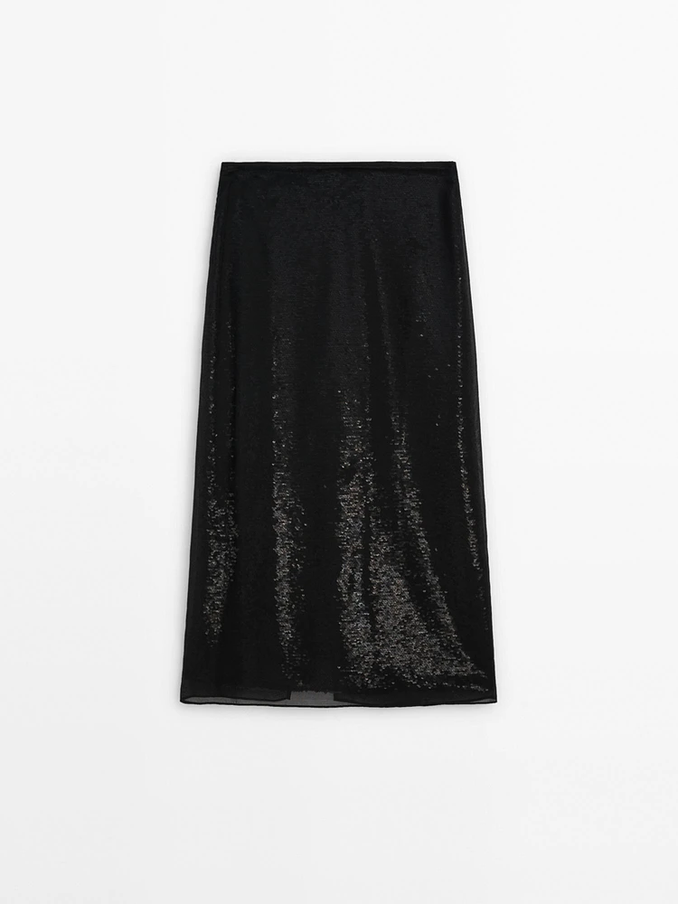 Midi skirt with concealed sequins