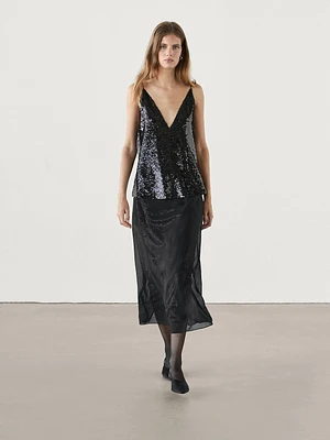 Midi skirt with concealed sequins