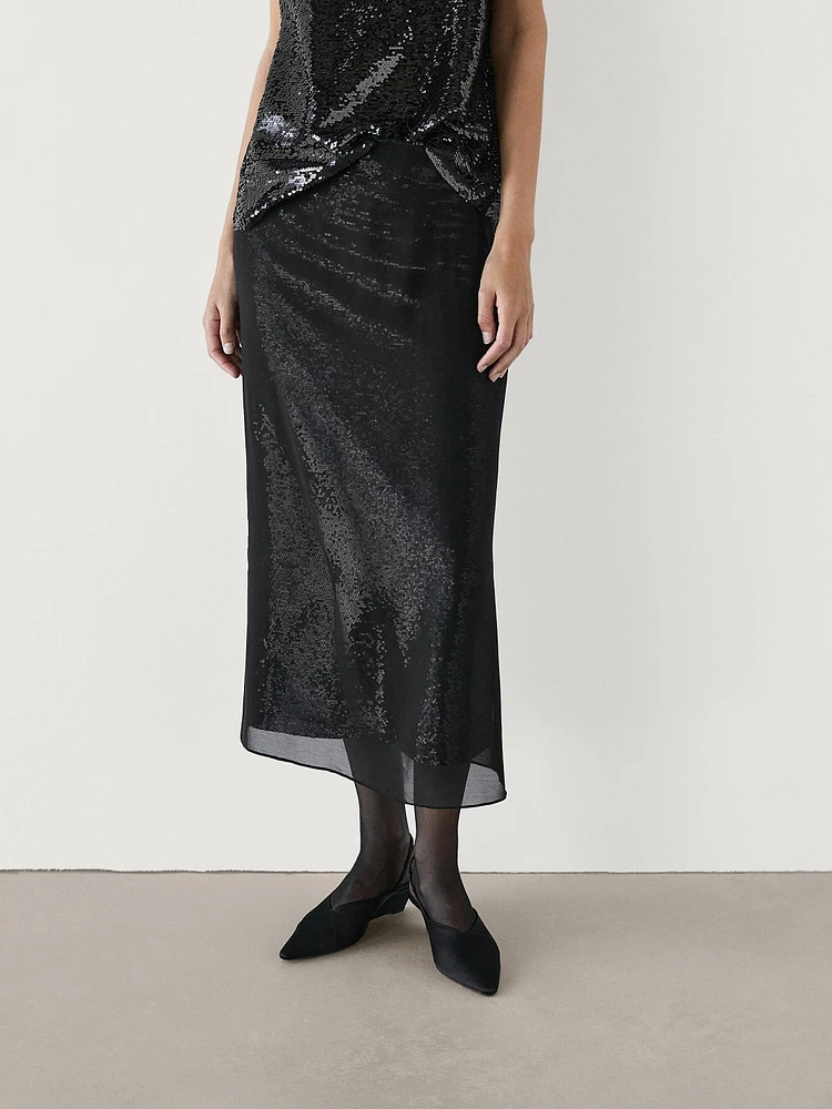 Midi skirt with concealed sequins