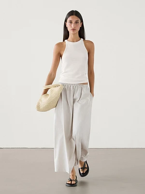 Long poplin maxi skirt with elastic waistband