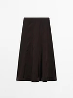 Satin flared midi skirt with seams