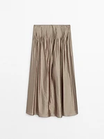 Satin midi skirt with pleated detail