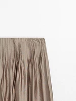 Satin midi skirt with pleated detail