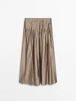 Satin midi skirt with pleated detail