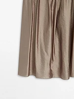 Satin midi skirt with pleated detail