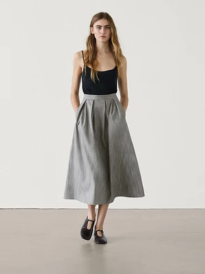 Mottled fabric midi skirt with box pleats