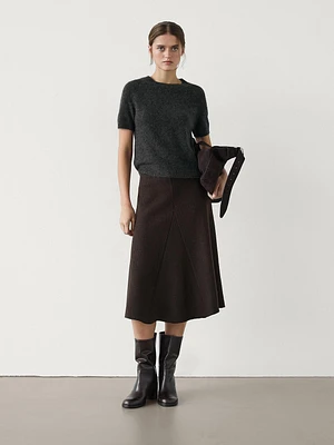 Flared wool blend midi skirt