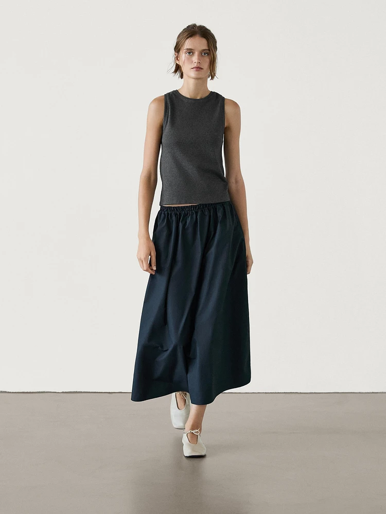 Poplin skirt with elastic waistband