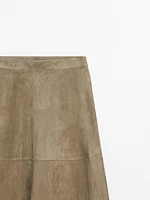 Suede leather flared midi skirt