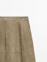 Suede leather flared midi skirt