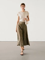 Suede leather flared midi skirt