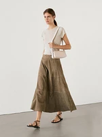 Suede leather flared midi skirt