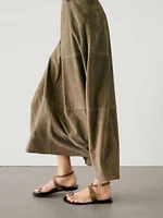 Suede leather flared midi skirt