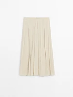 Linen blend midi skirt with box pleats