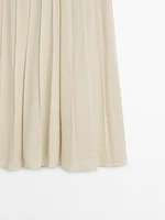 Linen blend midi skirt with box pleats