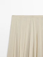 Linen blend midi skirt with box pleats