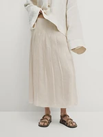 Linen blend midi skirt with box pleats