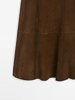 Suede leather midi skirt with seam details