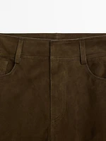 Suede leather straight trousers