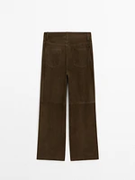 Suede leather straight trousers