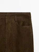 Suede leather straight trousers