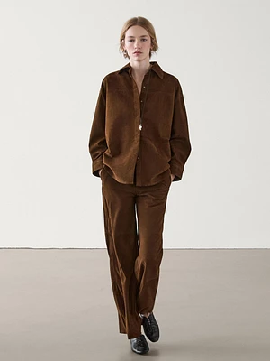 Straight-leg suede leather trousers