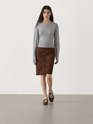 Suede midi skirt with belt loops