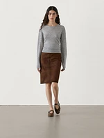 Suede midi skirt with belt loops