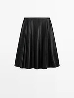 Nappa leather box pleat midi skirt