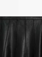 Nappa leather box pleat midi skirt