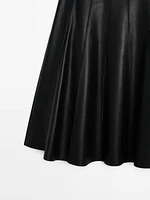 Nappa leather box pleat midi skirt