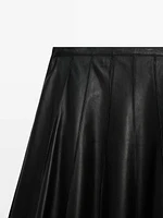 Nappa leather box pleat midi skirt