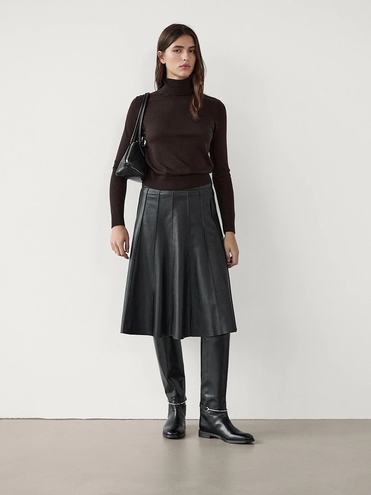 Nappa leather box pleat midi skirt