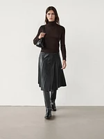 Nappa leather box pleat midi skirt