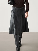 Nappa leather box pleat midi skirt