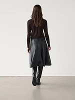 Nappa leather box pleat midi skirt