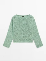 Flecked knit sweater with boat neck