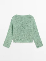 Flecked knit sweater with boat neck