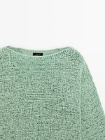 Flecked knit sweater with boat neck