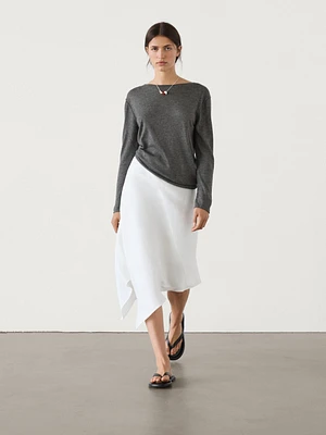 Wool blend knit sweater with boat neck