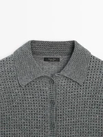 Cutwork sweater with polo collar